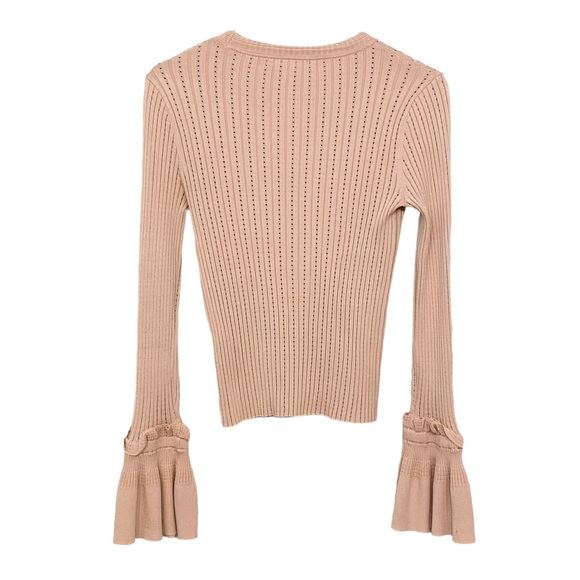 Jonathan Simkhai Perforated Knit Sweater Blush Pink Women Sz Medium Bell Sleeve - Picture 7 of 9